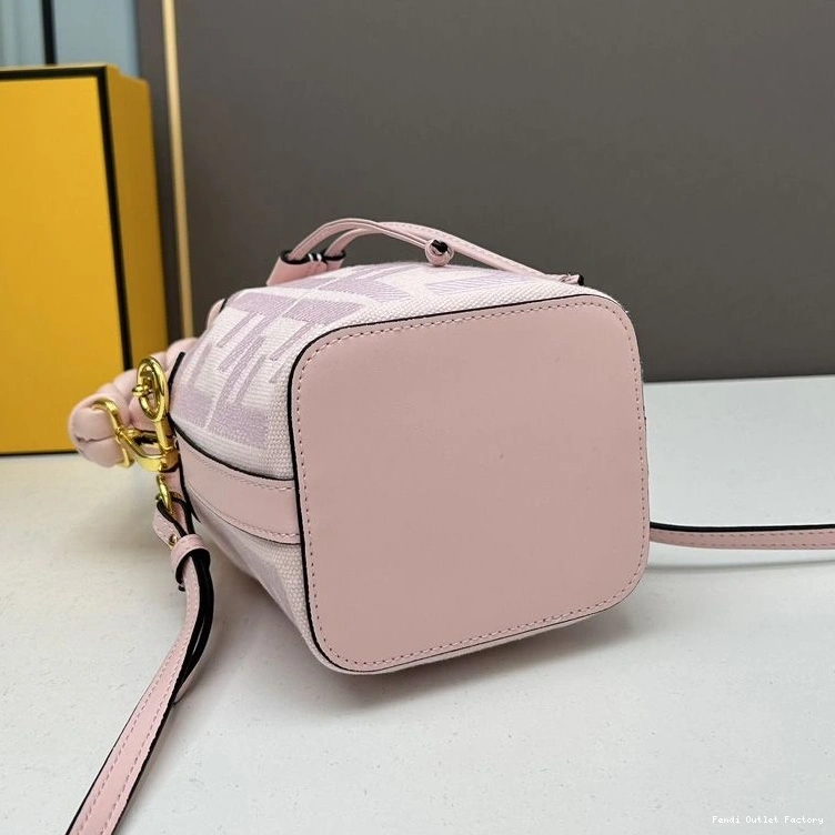 Vintage HOT Canvas Handle Tresor Fendi with Pink Mini Bag In Bucket FF Woven Mon Motif 0812